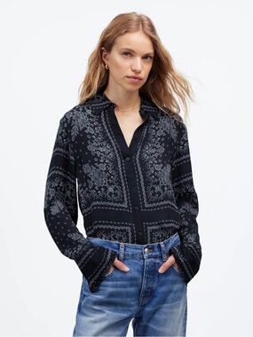 Madewell Black Bandana-Print Button Down Shirt